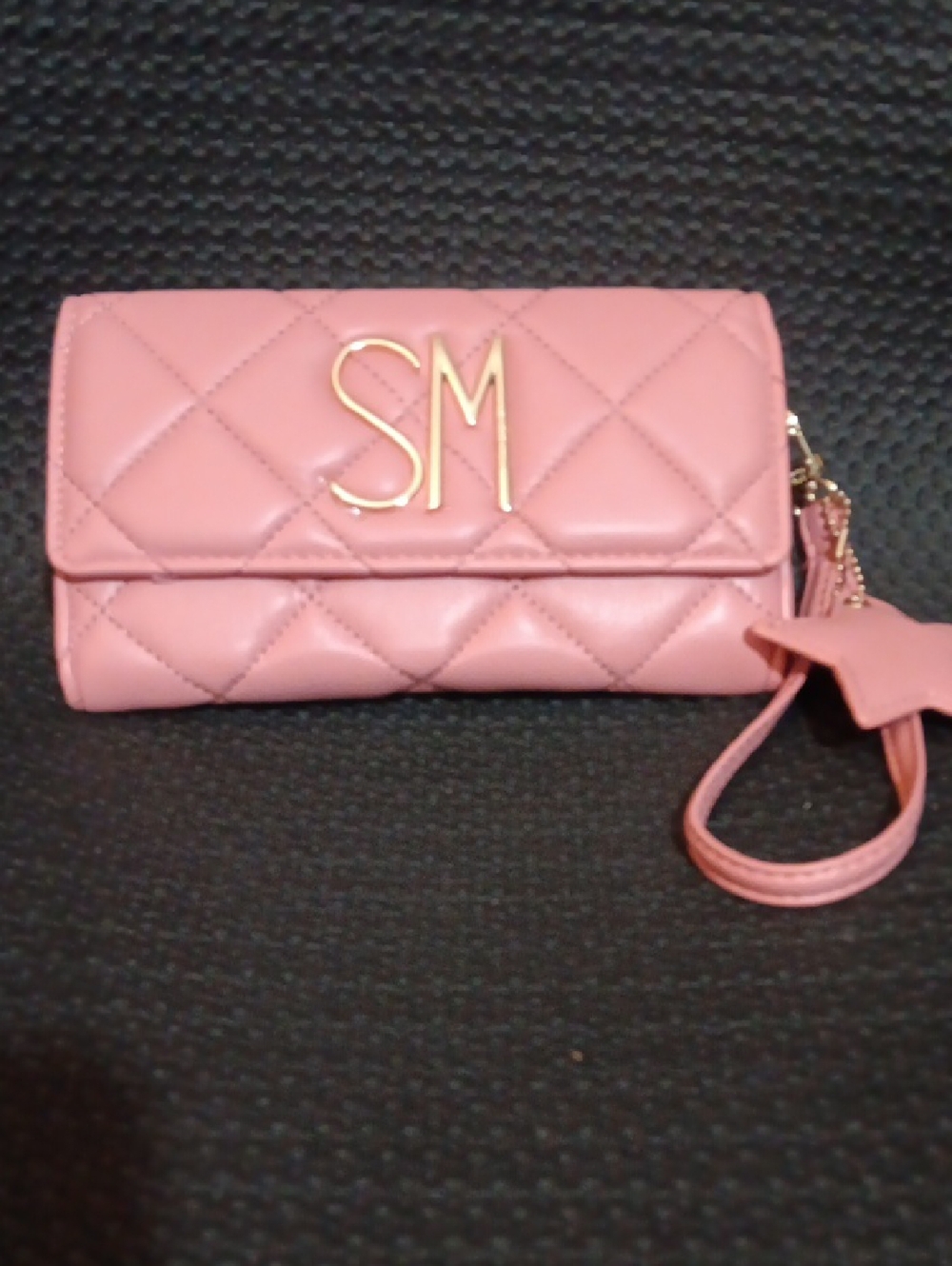 Steve Madden Quilted Pink Crossbody Wristlet with Gold SM Logo